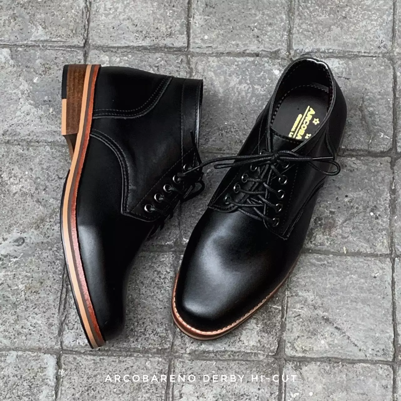 446 Derby High-Cut Matt Black Wooden Soles