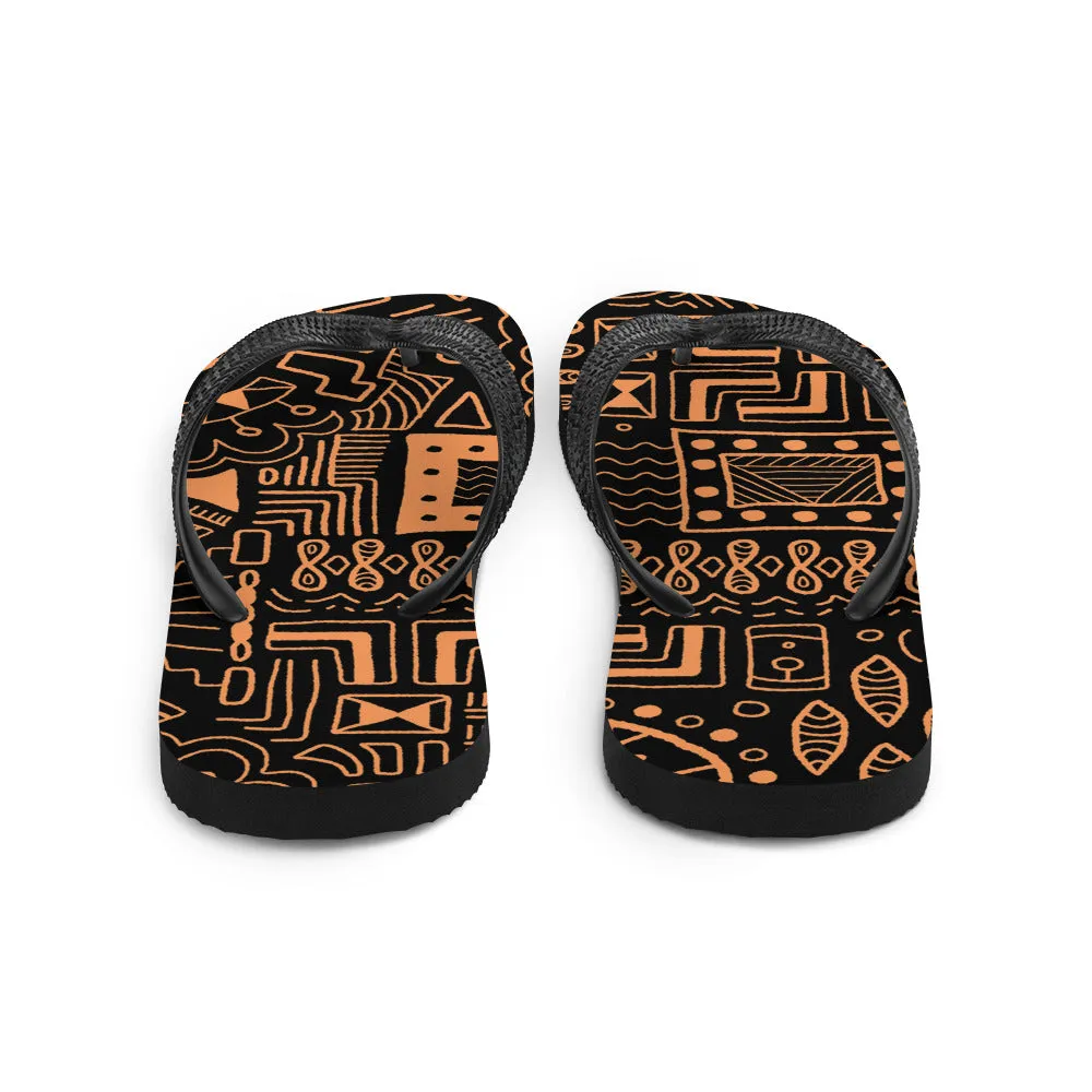 African Mudcloth style Flip-Flops