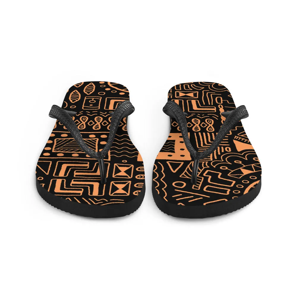 African Mudcloth style Flip-Flops