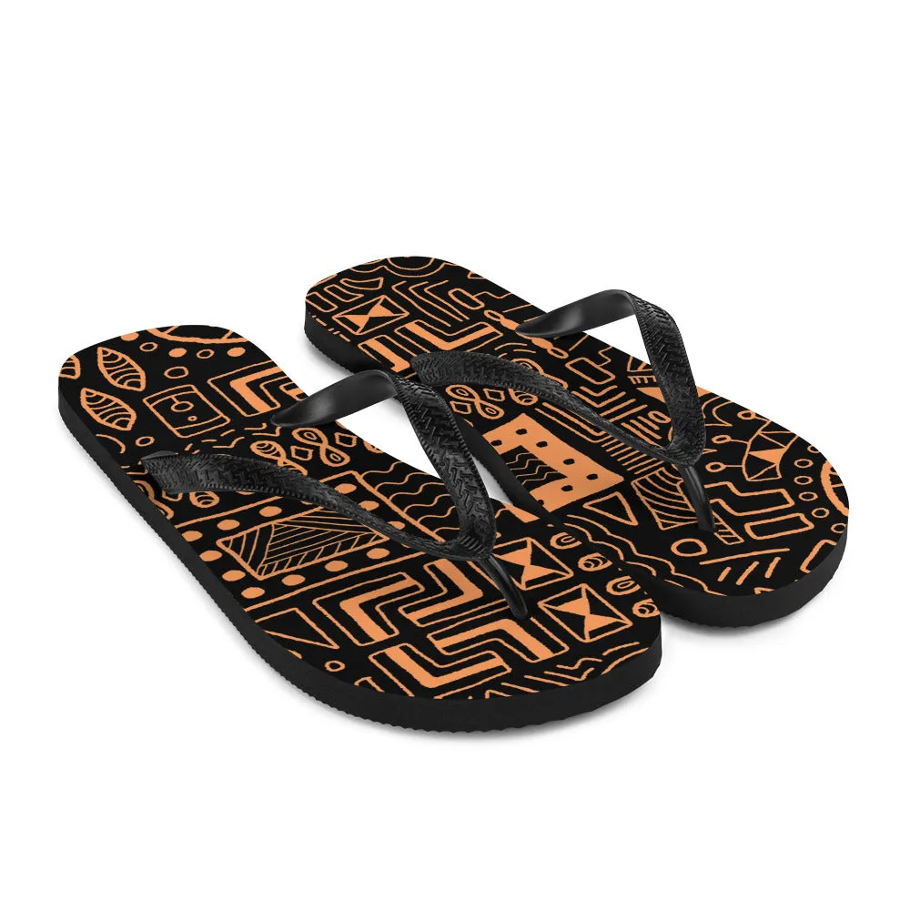 African Mudcloth style Flip-Flops