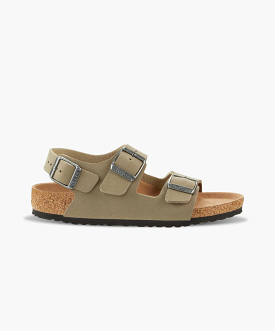 Birkenstock Kids Milano BirkiBuc Earthy Faded Khaki Vegan Sandals