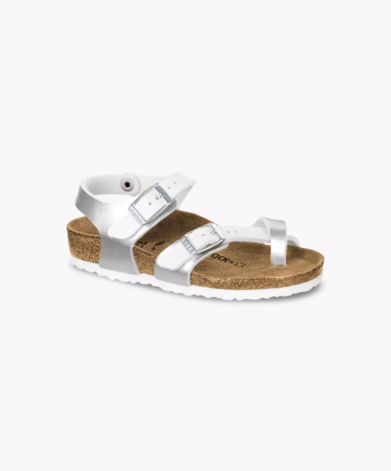 Birkenstock Kids Taormina Birko-Flor Soft Metallics Silver White Sandals