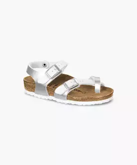 Birkenstock Kids Taormina Birko-Flor Soft Metallics Silver White Sandals