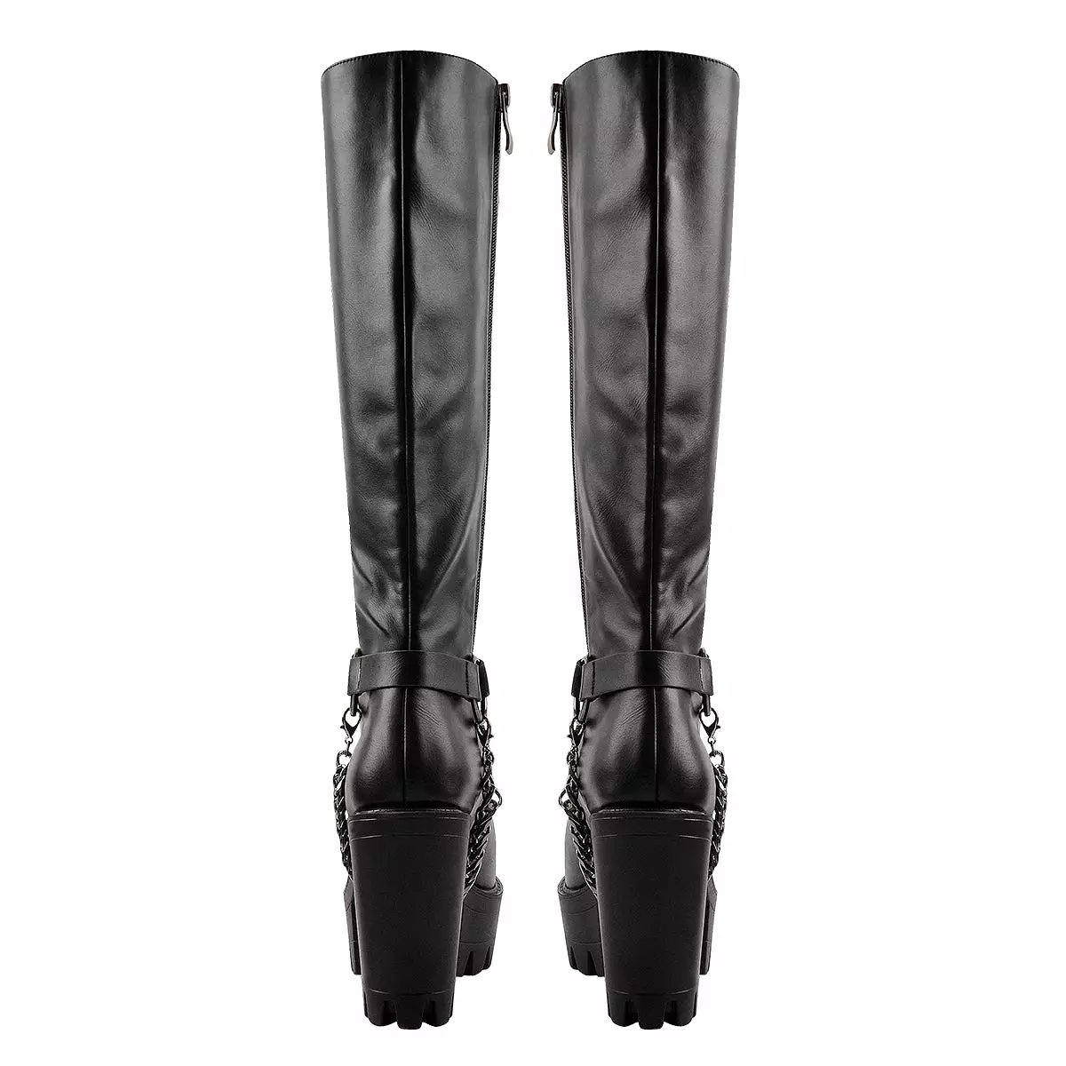 Black Platform Knee Chunky High Heels Boots