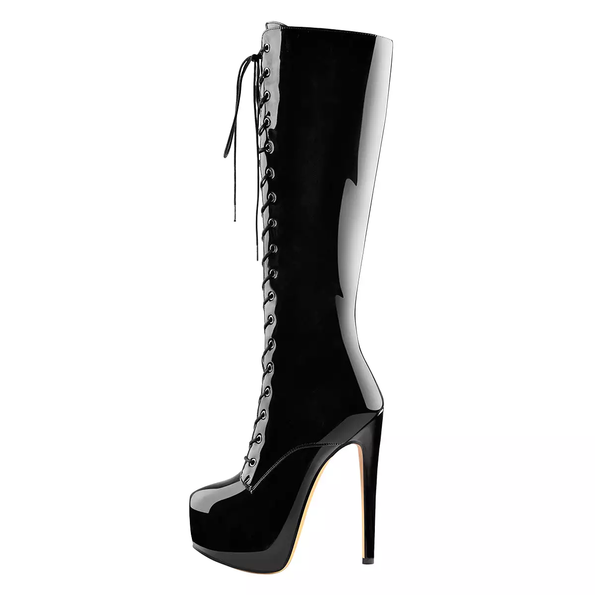 Black Platform Lace-Up Over The Knee High Heel Boot