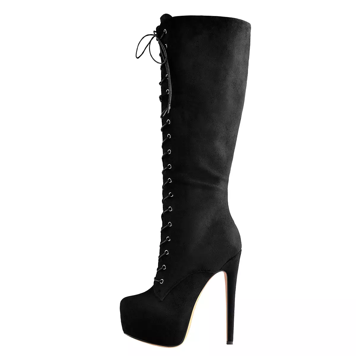 Black Platform Lace-Up Over The Knee High Heel Boot