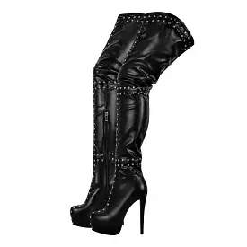 Black Platform Rivets Over The Knee Boots