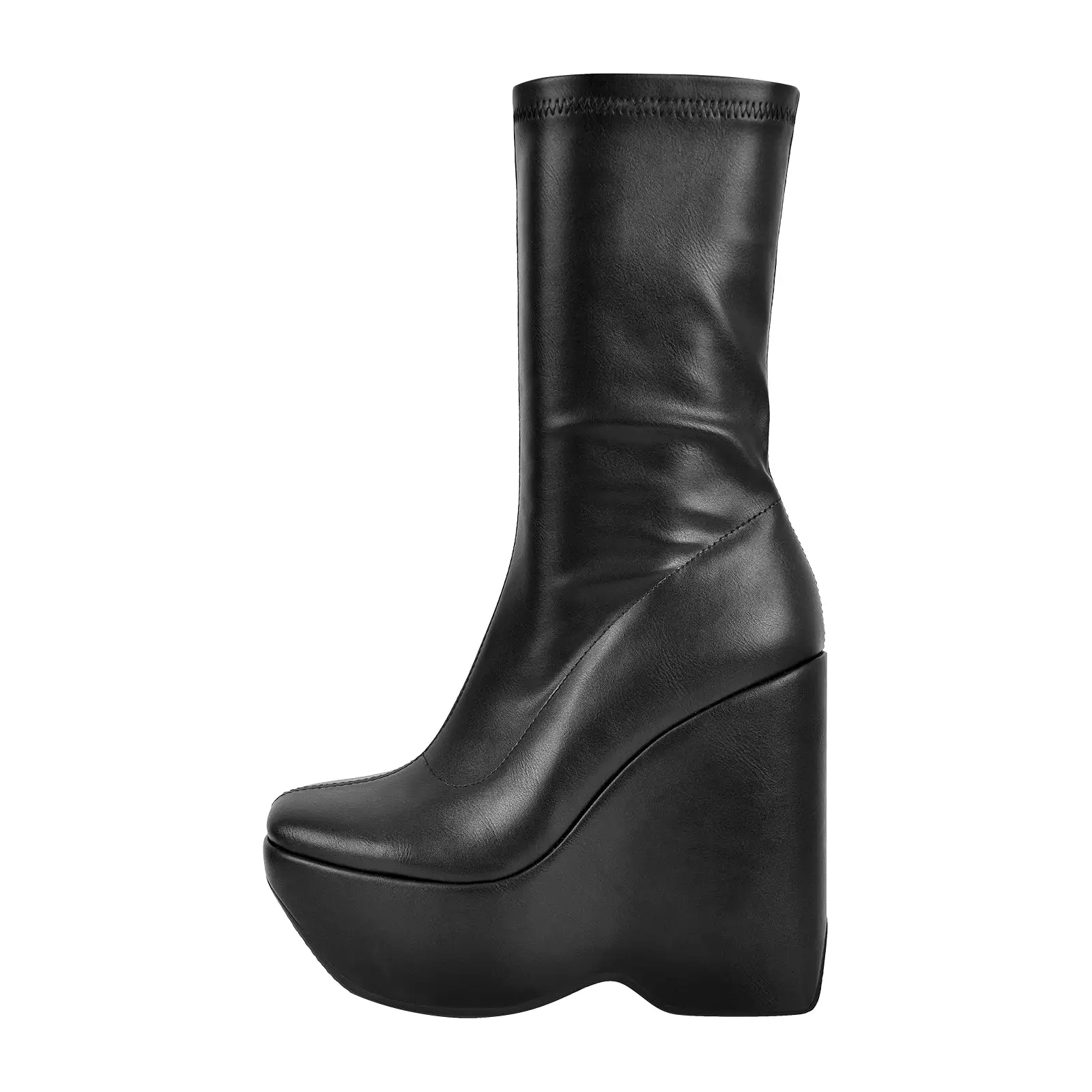 Black Platform Zip Up Mid-Calf Boots