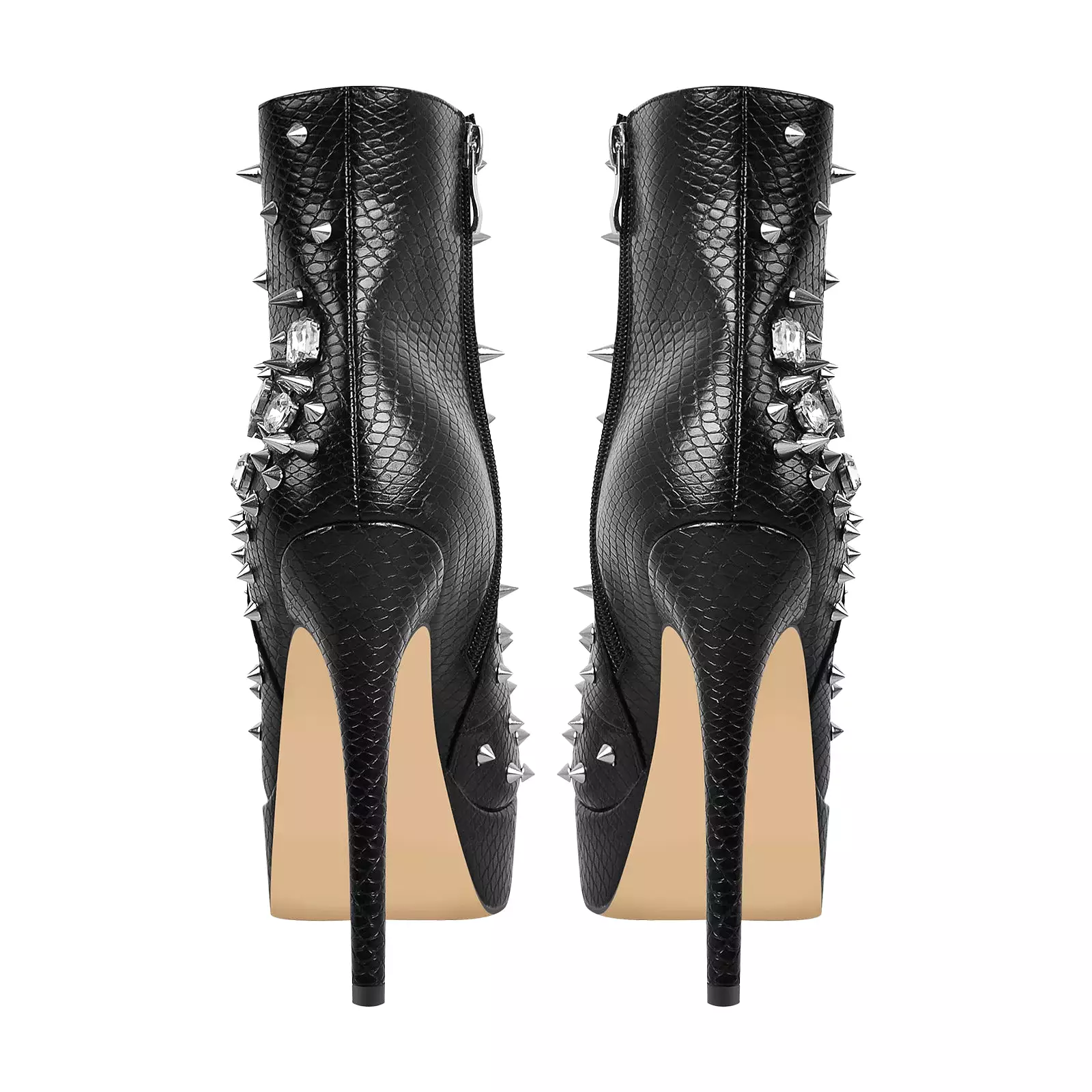 Black Rhinestone Rivet Studded Platform Ankle Boots