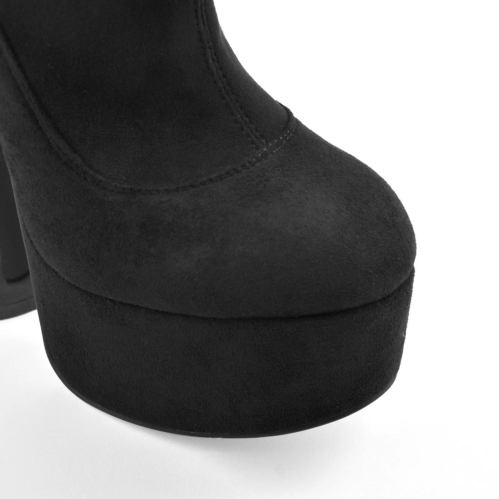 Black Round Toe Suede Platform High Heel Boots