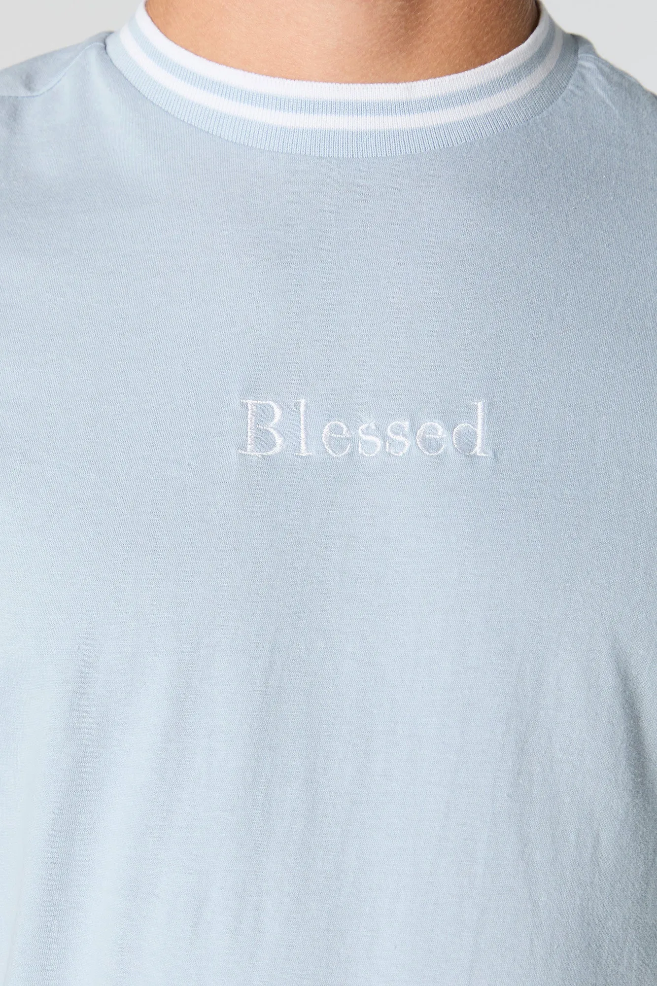 Blessed Embroidered Contrast Trim T-Shirt