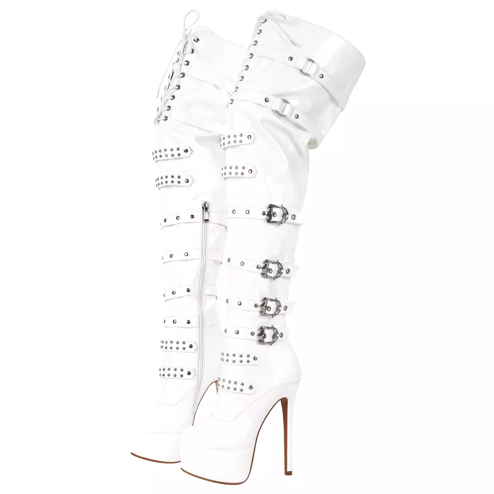 Buckles Round Toe Stilettos Over The Knee Platform Boots