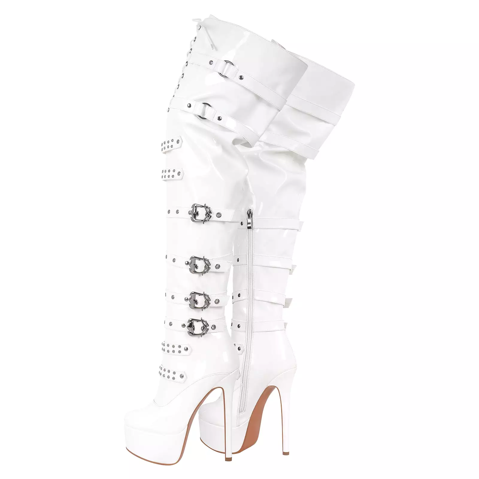 Buckles Round Toe Stilettos Over The Knee Platform Boots