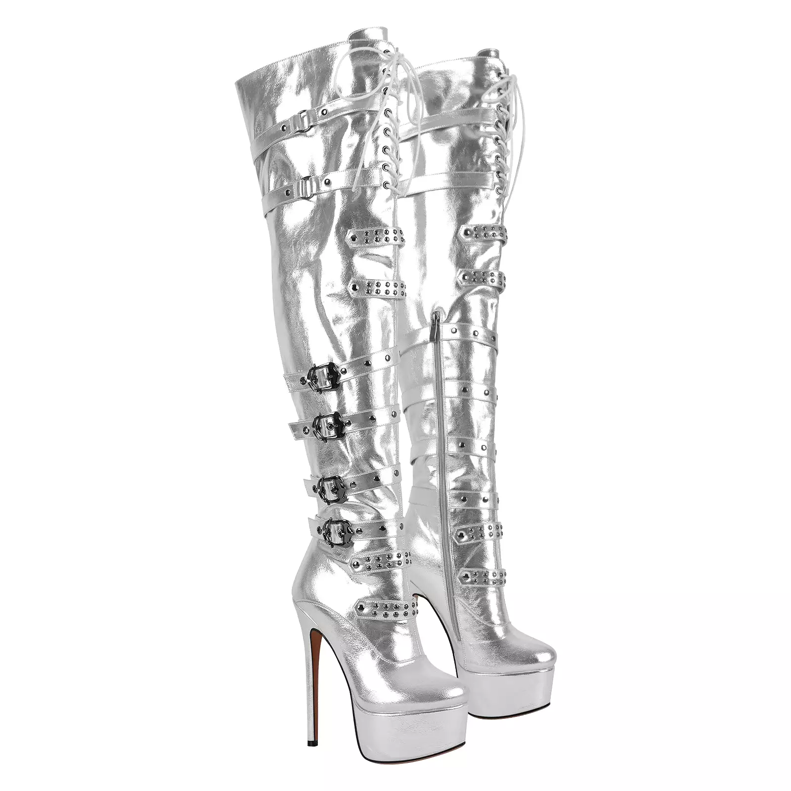 Buckles Round Toe Stilettos Over The Knee Platform Boots