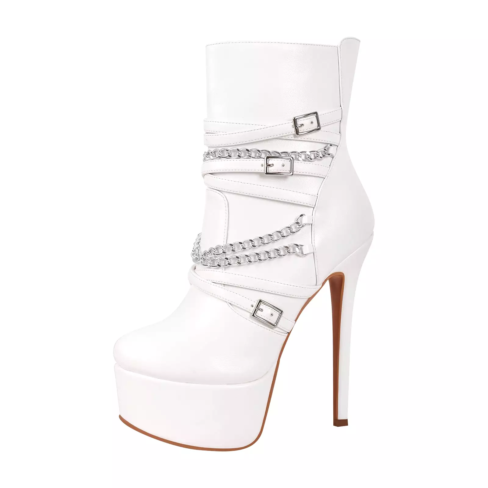 Chain Buckle Strap Platform Stiletto High Heel Boots