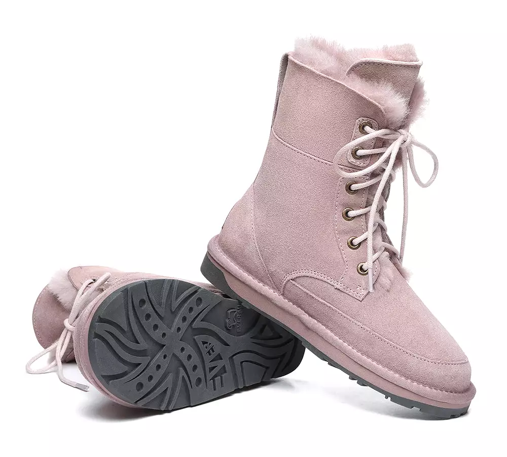 EVERAU Lace Up Ankle Fashion Sheepskin Women Boots Pathfinder