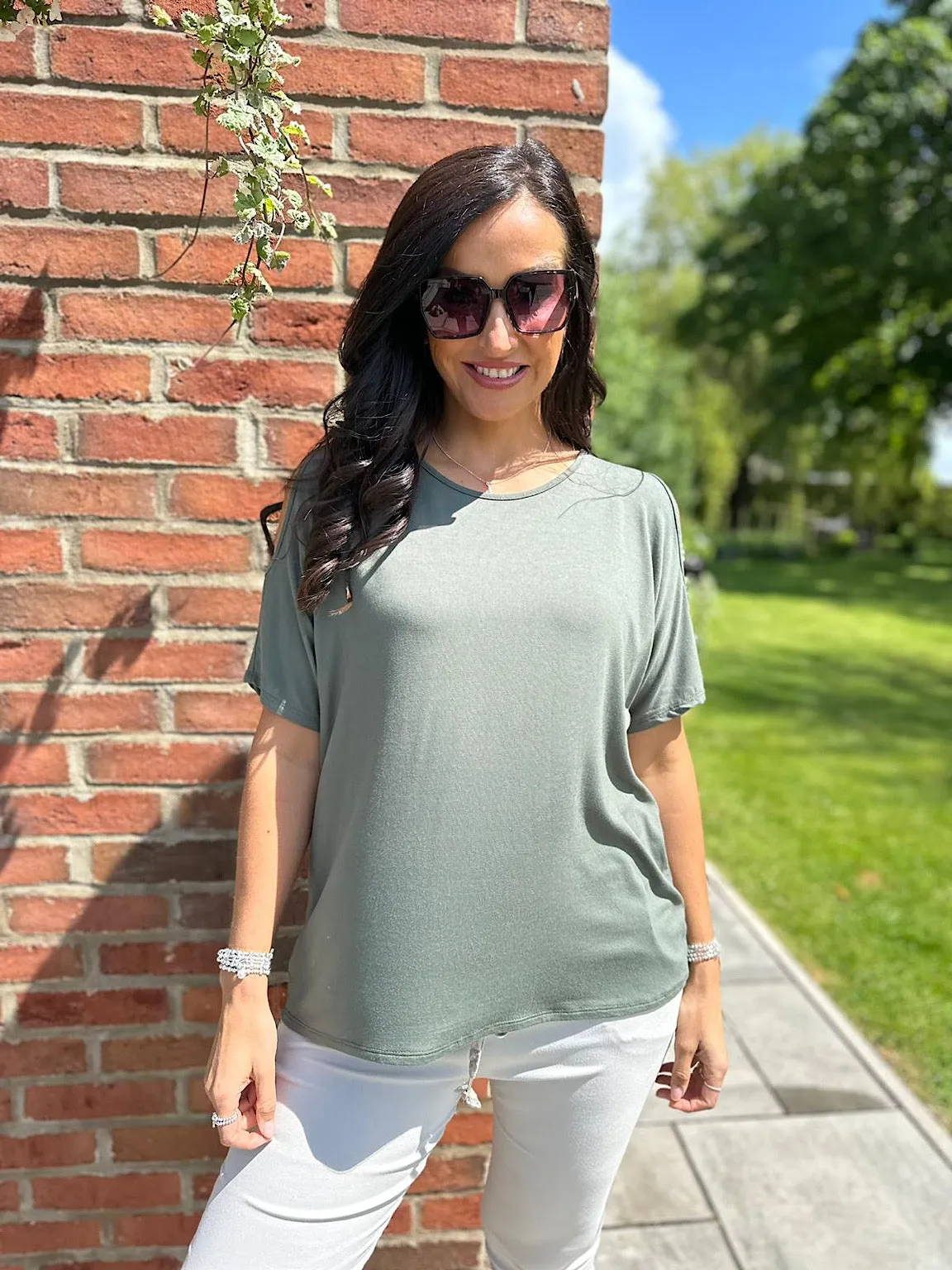 Khaki Essential Cold Shoulder Top Phoebe