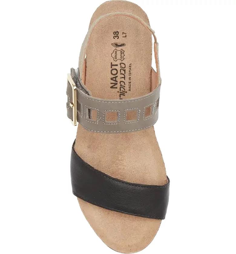 Naot Women's Dynasty Wedge Sandal - Soft Black/Fog Gray/Soft Beige