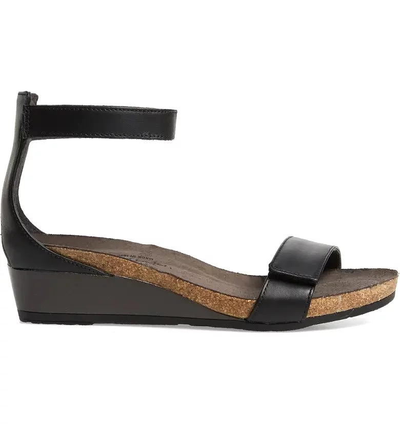 Naot Women's Mermaid Wedge Sandal - Black Raven Leather