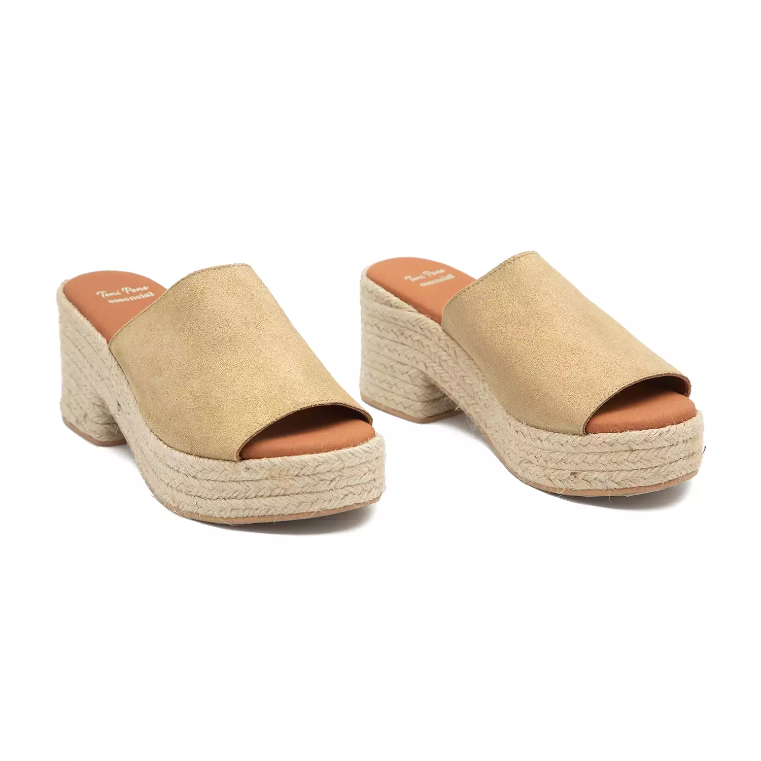 Open Toe Leather Espadrille with Wide Heel for Women- Andrea