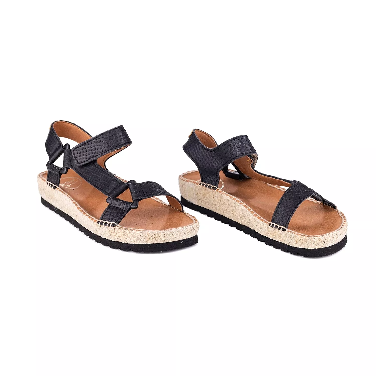 Plain Leather Open Toe Sandal Espadrille For Women - Brit-LZ