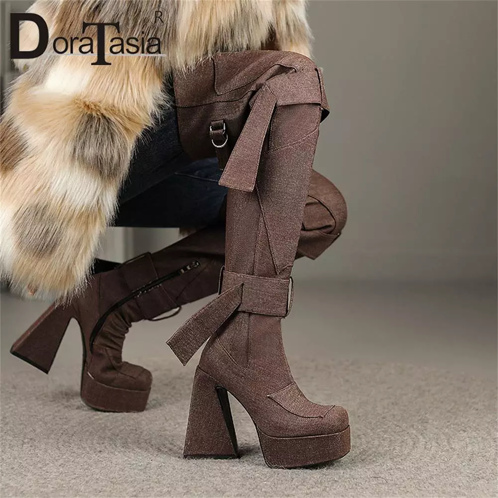 Platform Over Knee Boots Fashion Zip Thick High Heels Women Thigh High Boots