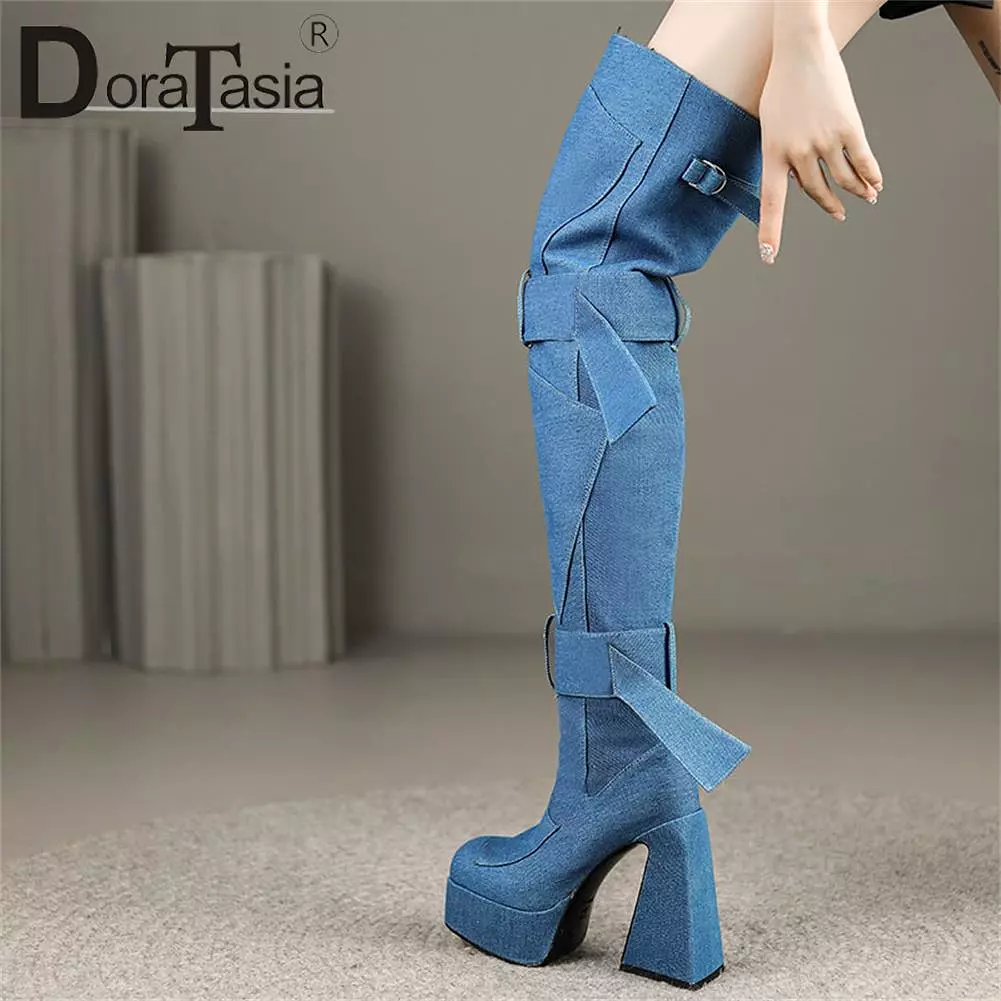 Platform Over Knee Boots Fashion Zip Thick High Heels Women Thigh High Boots