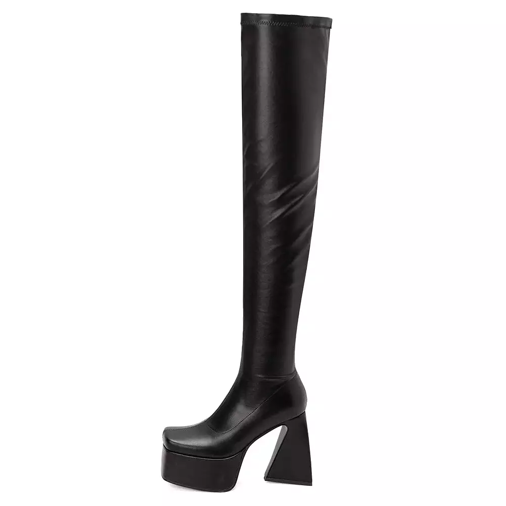 Platform Over Knee Boots Fashion Zip Thick High Heels Women Thigh High Boots