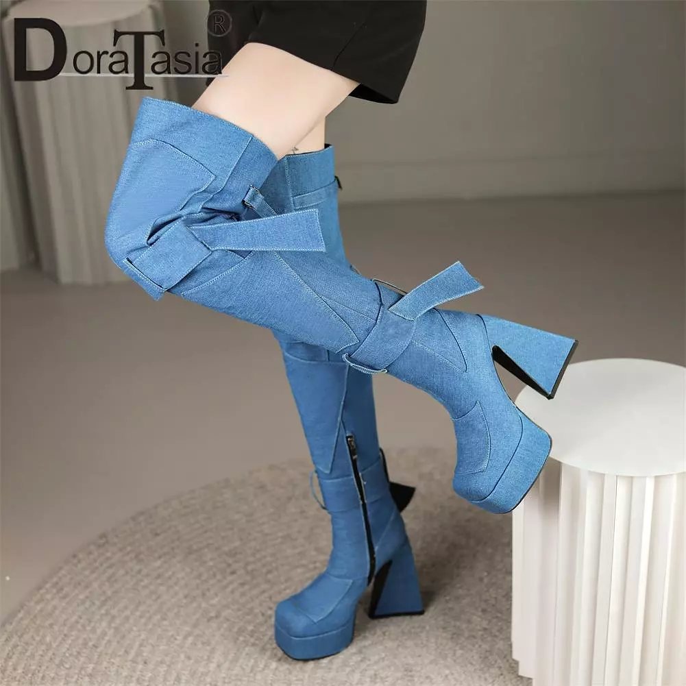 Platform Over Knee Boots Fashion Zip Thick High Heels Women Thigh High Boots