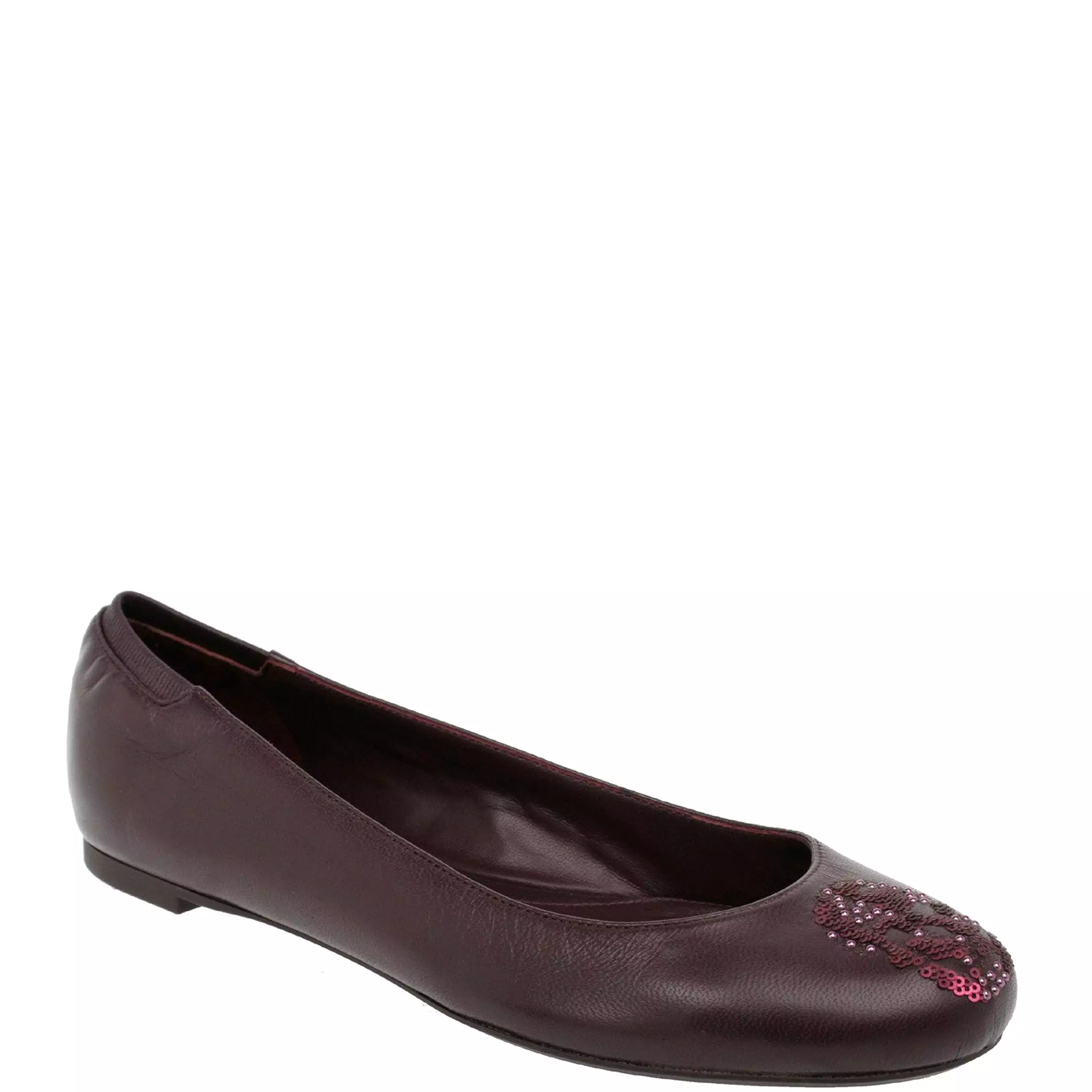 Sequin Skull Ballerina Flats, Oxblood