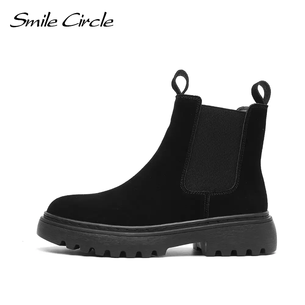 Smile Circle Ankle Boots Suede Leather women Flat platform Short Boots Ladies shoes fashion Autumn winter boots