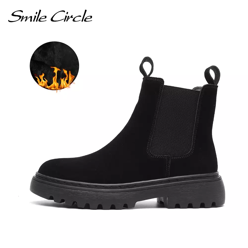 Smile Circle Ankle Boots Suede Leather women Flat platform Short Boots Ladies shoes fashion Autumn winter boots