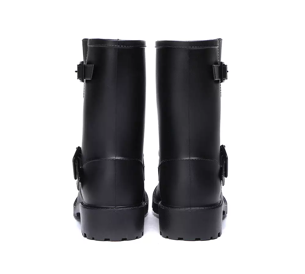 TARRAMARRA Black Rainboots, Gumboots Women Mid Calf With Wool Insole