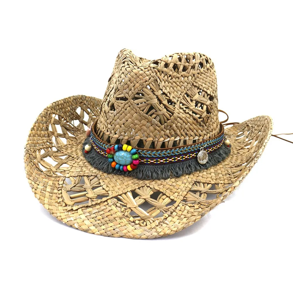 Unisex Handmade Breathable Crochet Large Brim Western Cowboy Hat