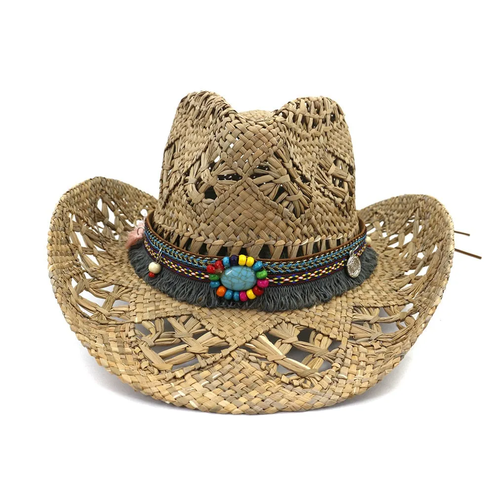 Unisex Handmade Breathable Crochet Large Brim Western Cowboy Hat