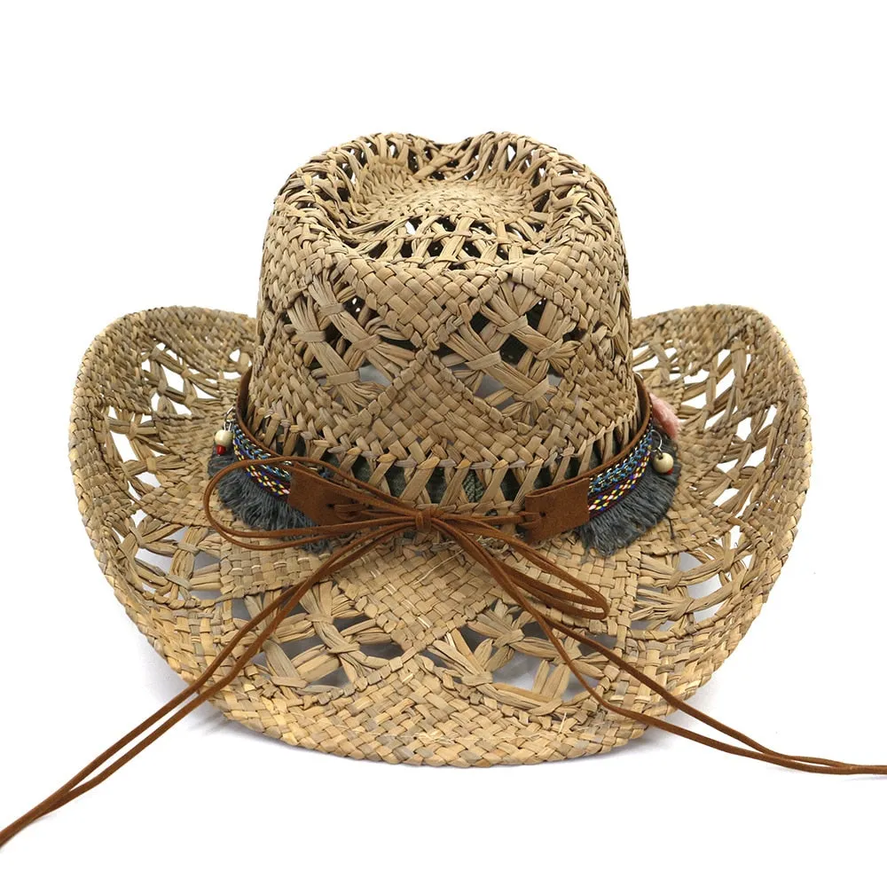 Unisex Handmade Breathable Crochet Large Brim Western Cowboy Hat