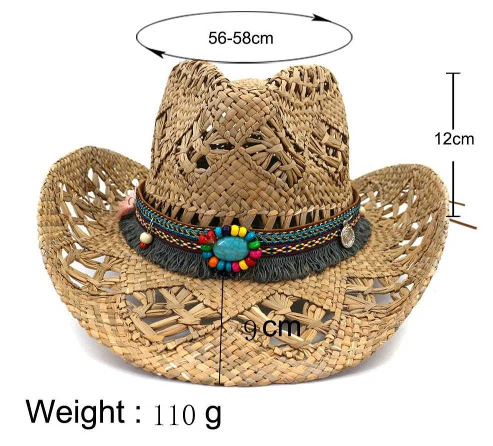 Unisex Handmade Breathable Crochet Large Brim Western Cowboy Hat