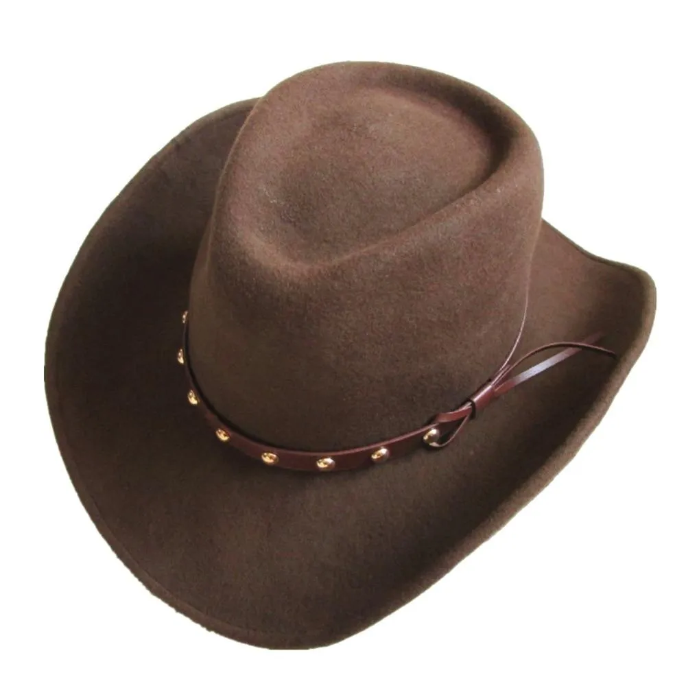 Unisex Solid Pattern Wool Felt Western Cowboy Novelty Hat in Brown