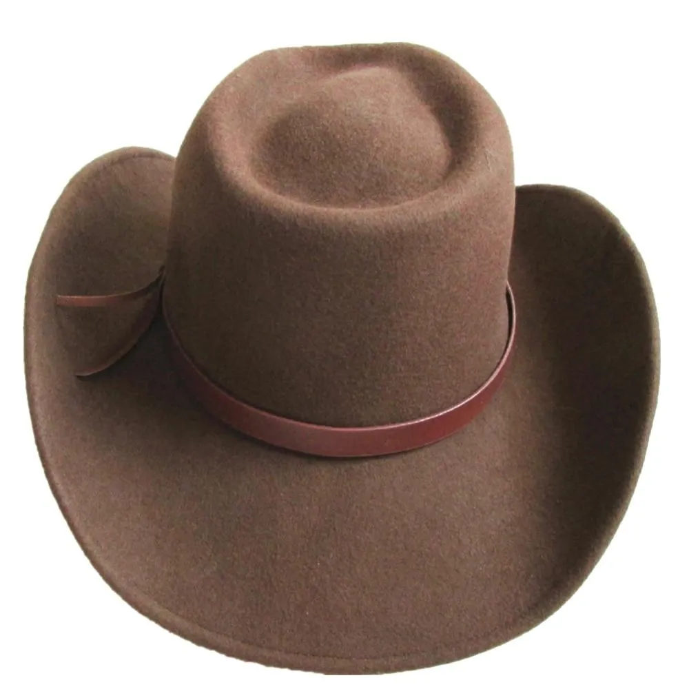 Unisex Solid Pattern Wool Felt Western Cowboy Novelty Hat in Brown