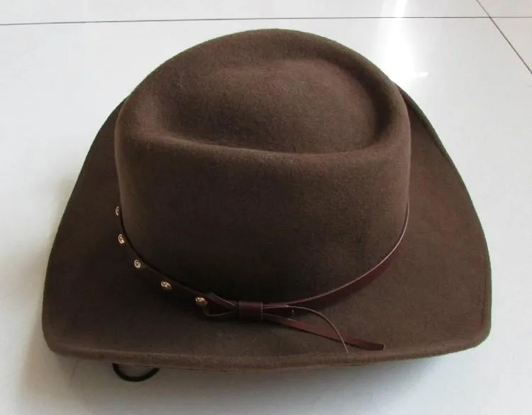 Unisex Solid Pattern Wool Felt Western Cowboy Novelty Hat in Brown