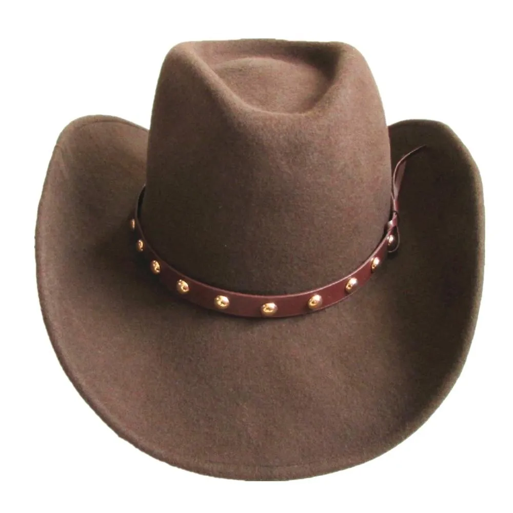 Unisex Solid Pattern Wool Felt Western Cowboy Novelty Hat in Brown