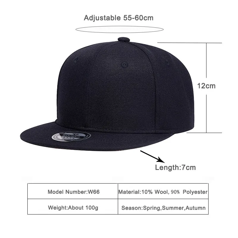 Unisex Wool Polyester Flat Peak Snapback Adjustable Hip Hop Baseball Cap