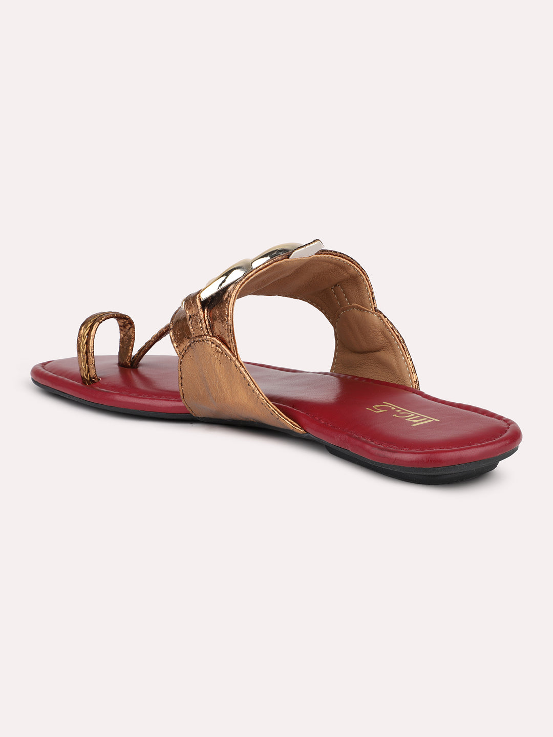 Women Antique And Maroon-Toned One Toe Flats With Buckle Details