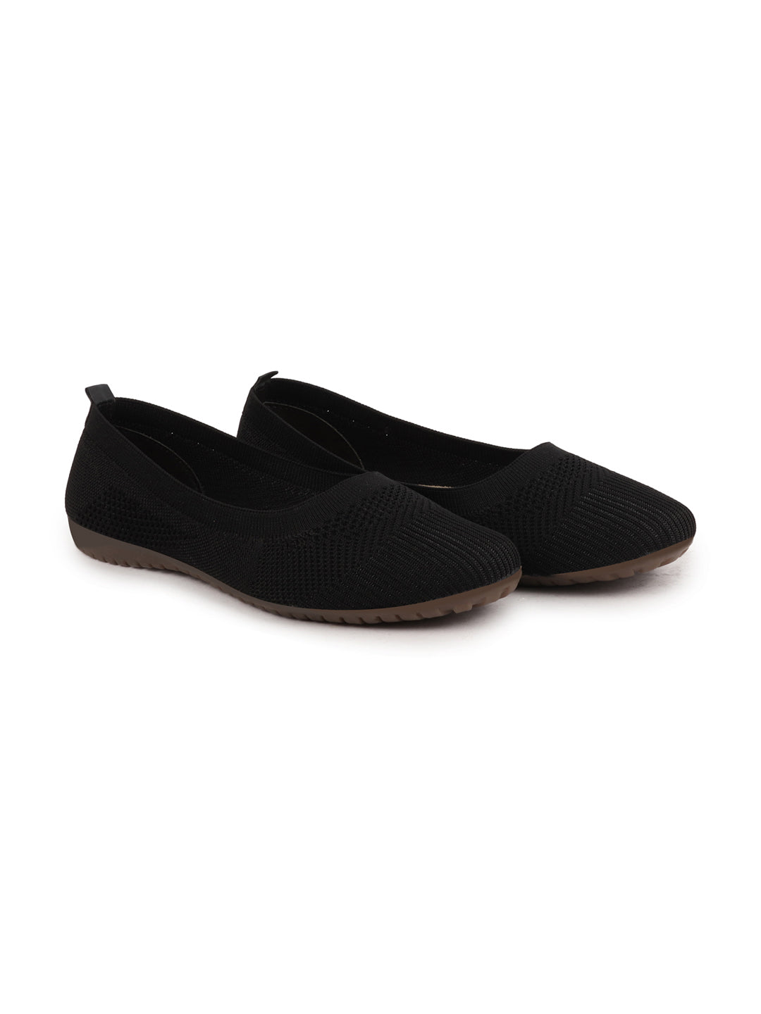 Women Black Athleisure Active Wear Knitted Soft Fabric Slip On Flat Ballerina Shoes For Walking