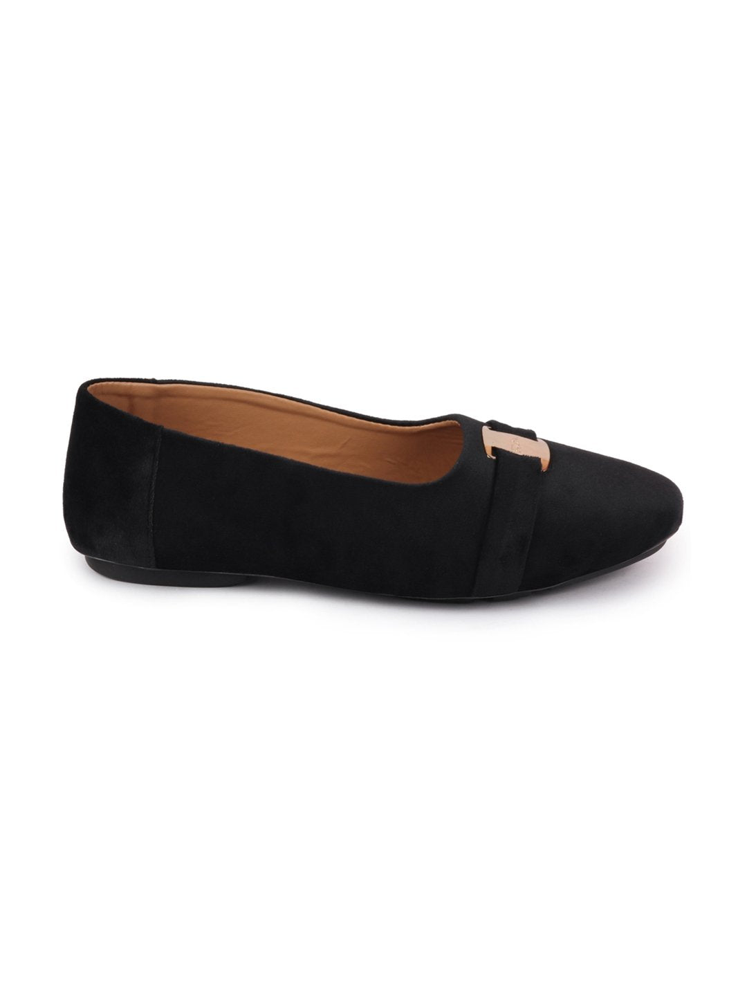 Women Black Buckle Slip On Ballerina