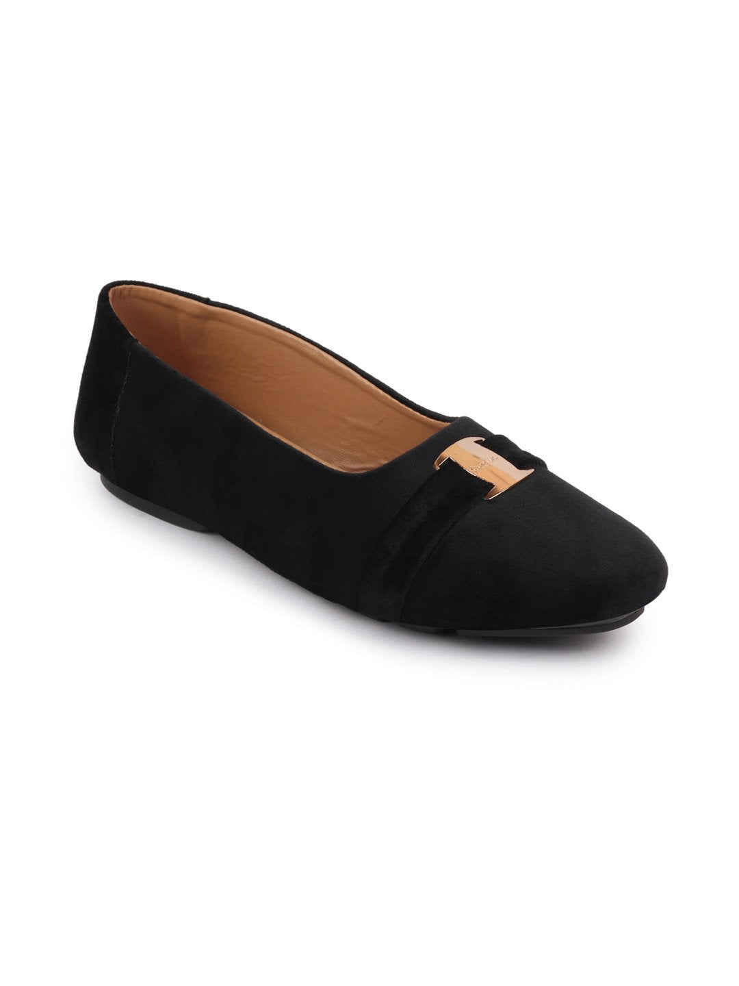 Women Black Buckle Slip On Ballerina