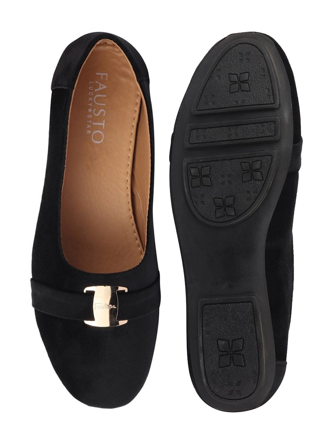 Women Black Buckle Slip On Ballerina