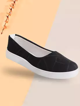 Women Black Casual Canvas Slip-On Ballerina