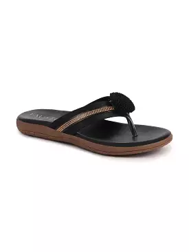 Women Black Shiny Beads T-Strap Slipper With Cushioned Footbed|Party|Office Wear|Weekend