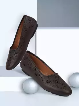 Women Brown Flat Slip On Ballerina